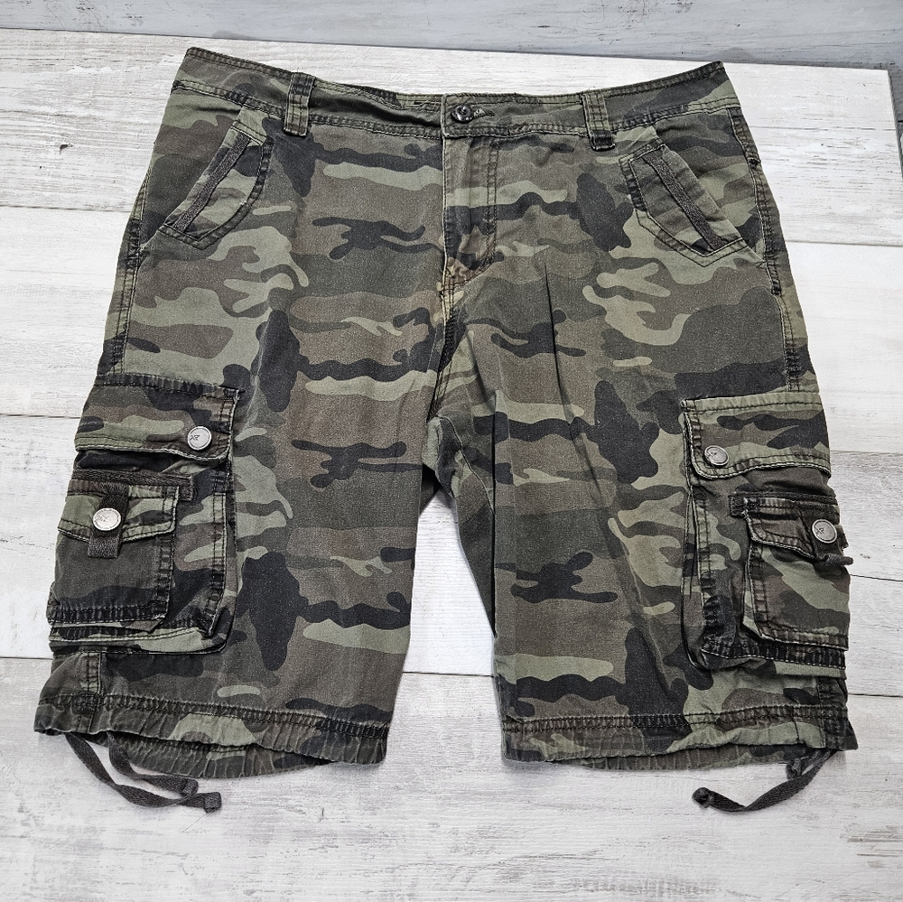 XRAY Jeans Men's 36 Camo Cargo Shorts Green Military Camouflage Multi Pocket